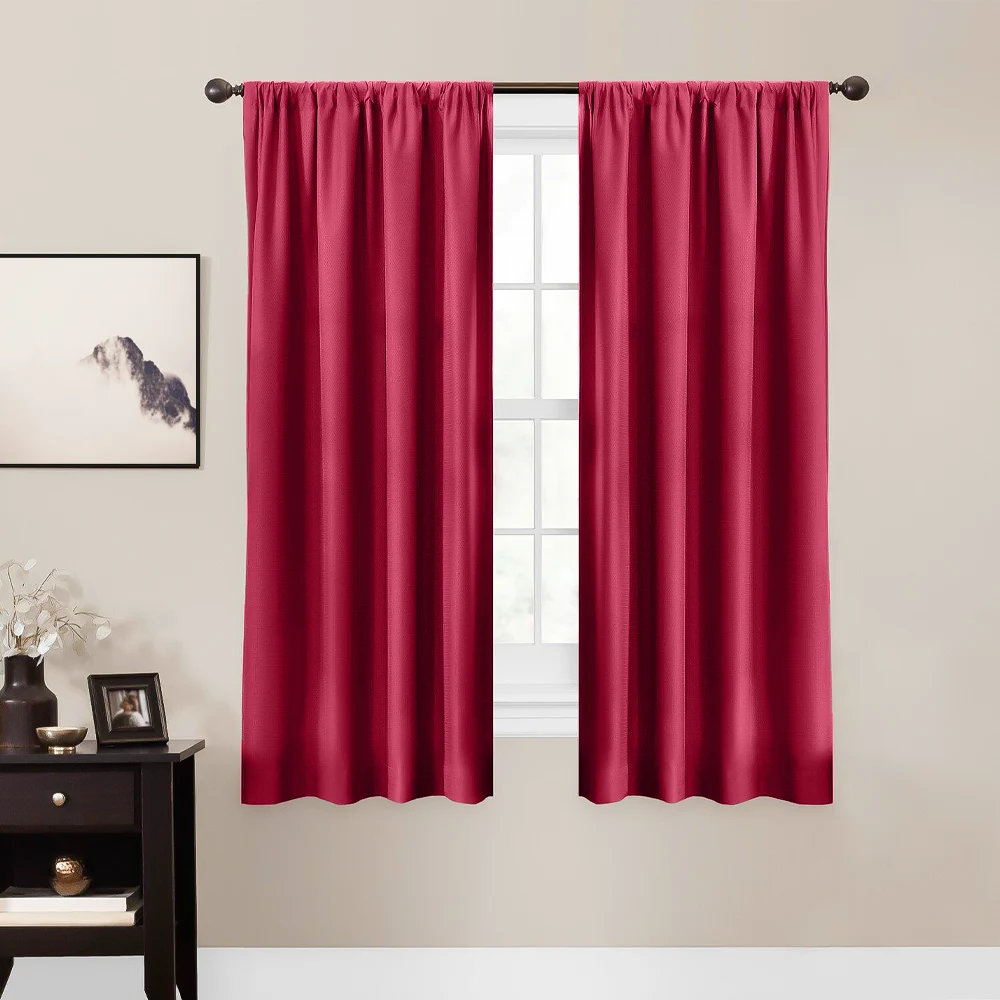 Burgundy color curtains for cream walls