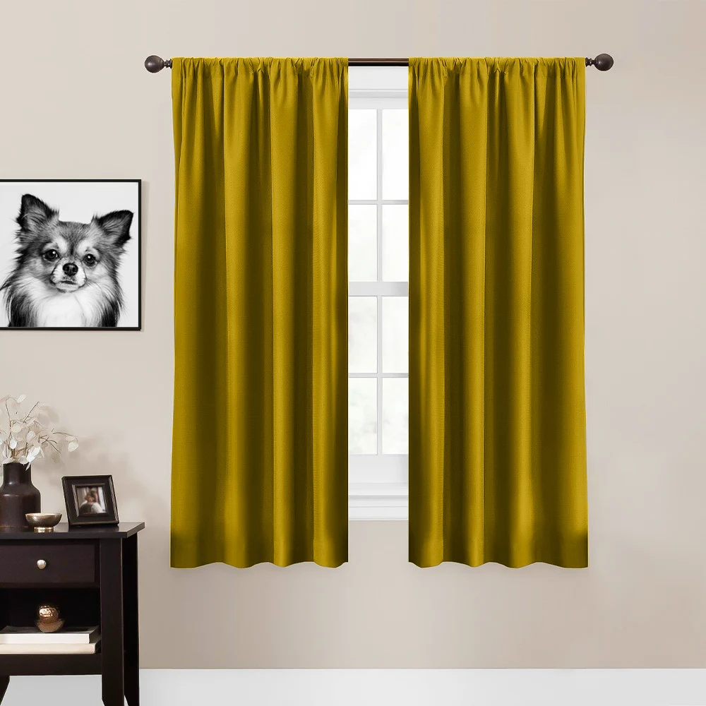 Mustard yellow color curtains for cream walls