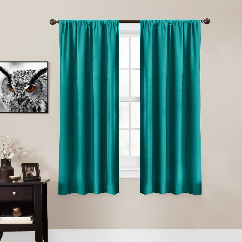 Teal color curtains for cream walls