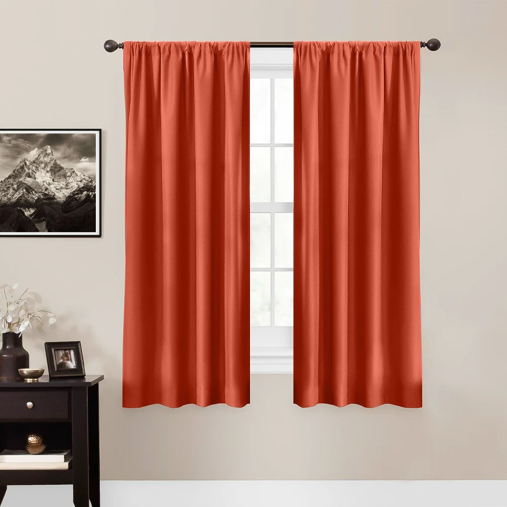 Terracotta color curtains for cream walls