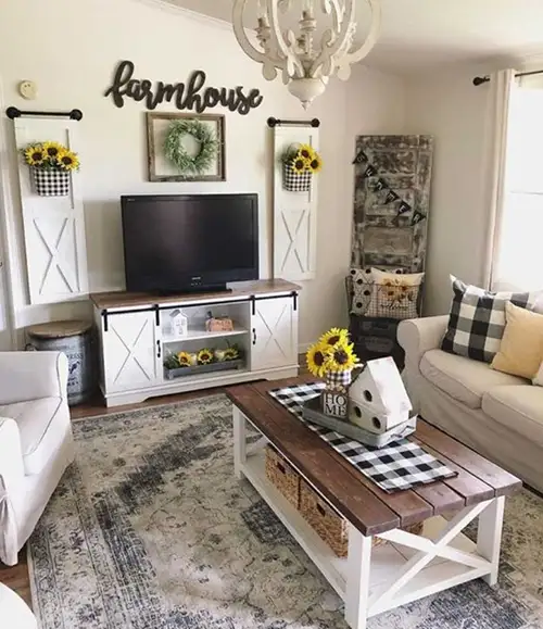 sunflower-decorations-in-farmhouse-living-room