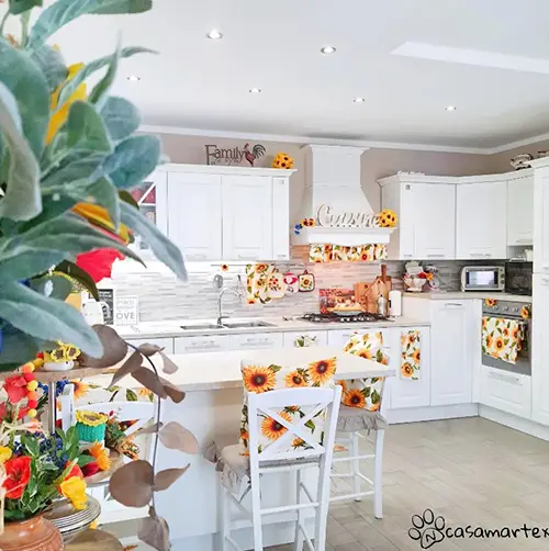 sunflower-decorations-in-white-kitchen