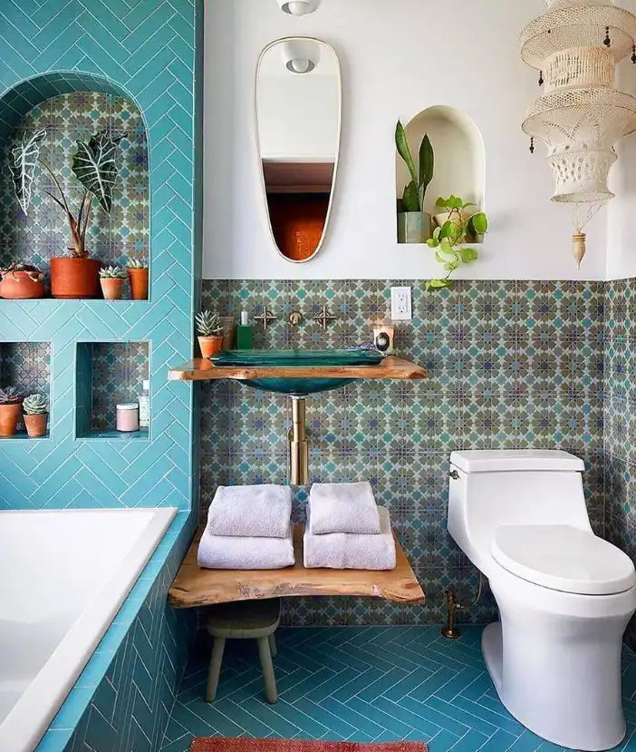 Blue and Green Bohemian Bathroom Haven