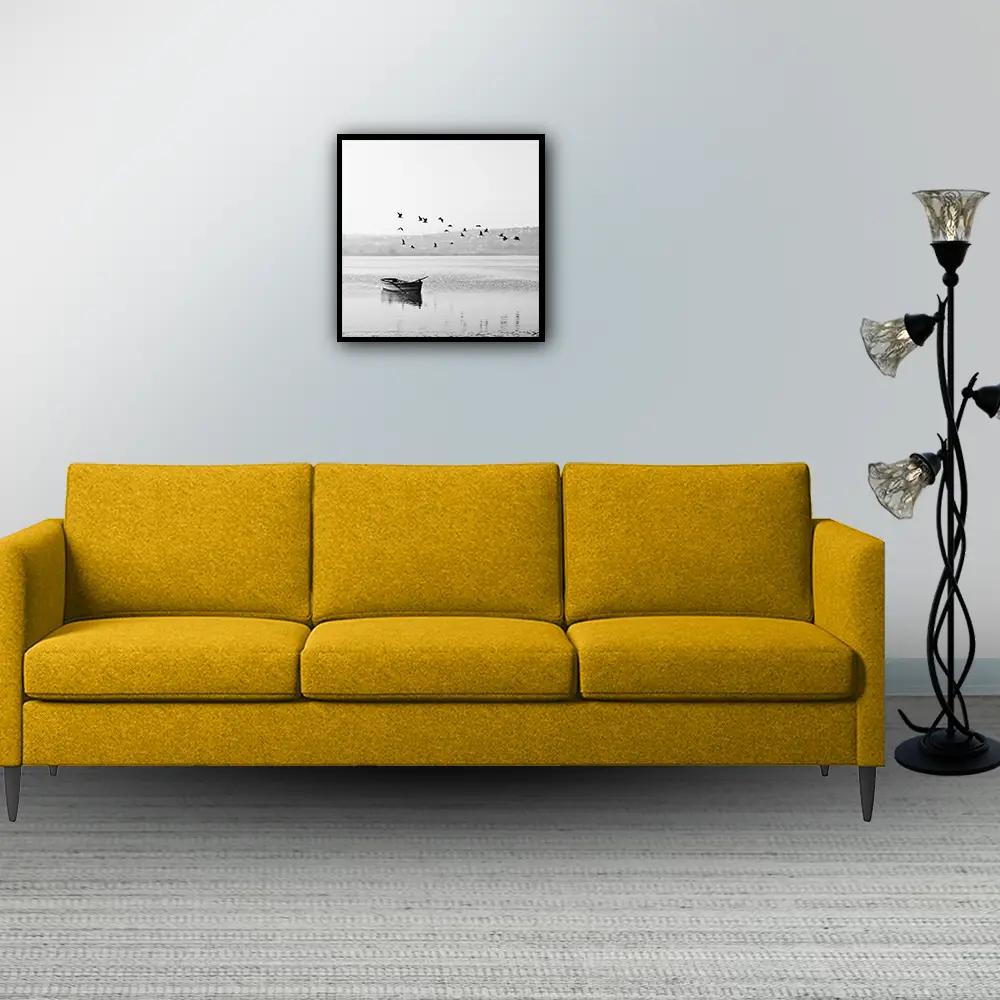 Mustard Yellow Couch & gray wall