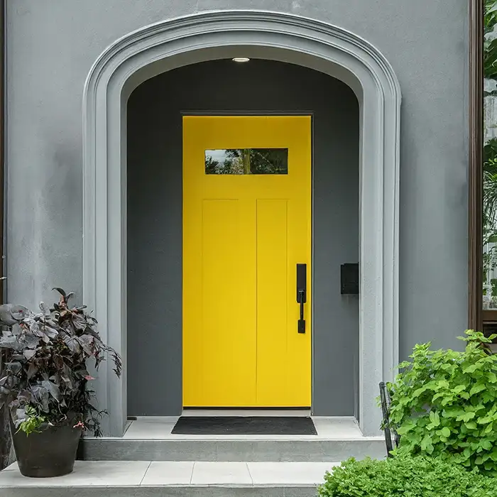Bright Yellow Door for Gray House