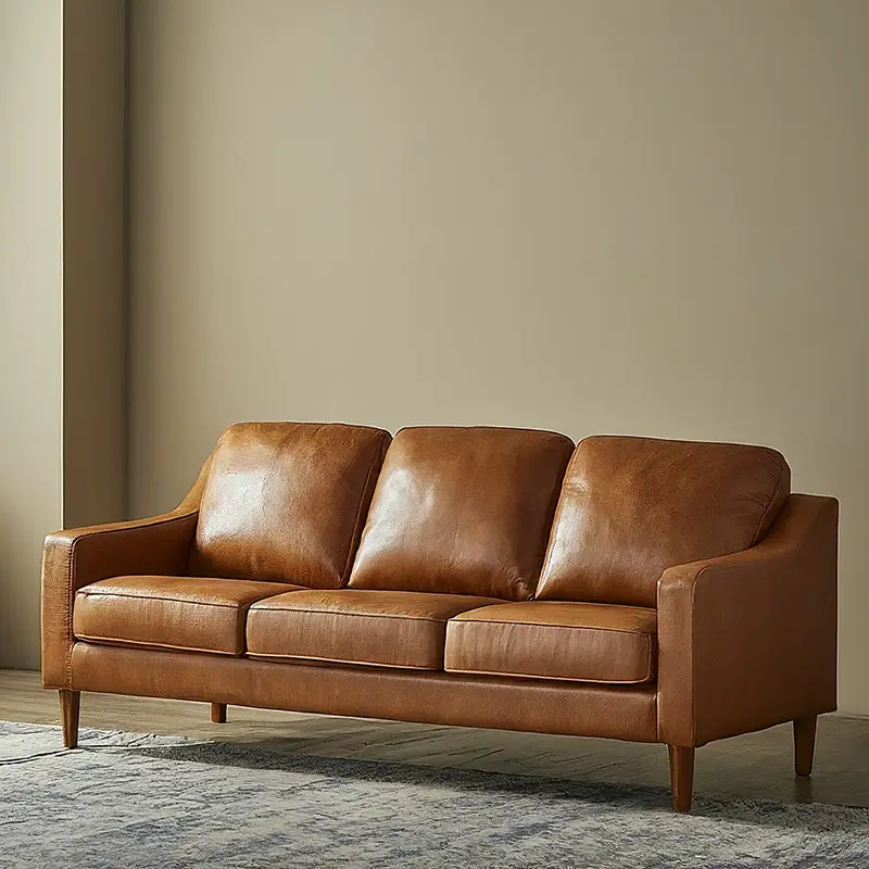 Brown Leather Couch for Beige Wall