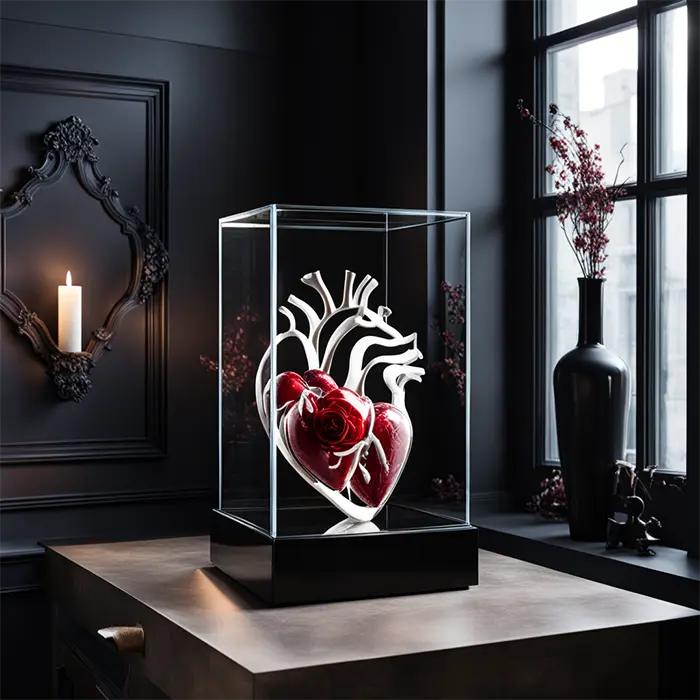 Cage or Glass Box Decoration with Faux Human Heart or Ravens Inside