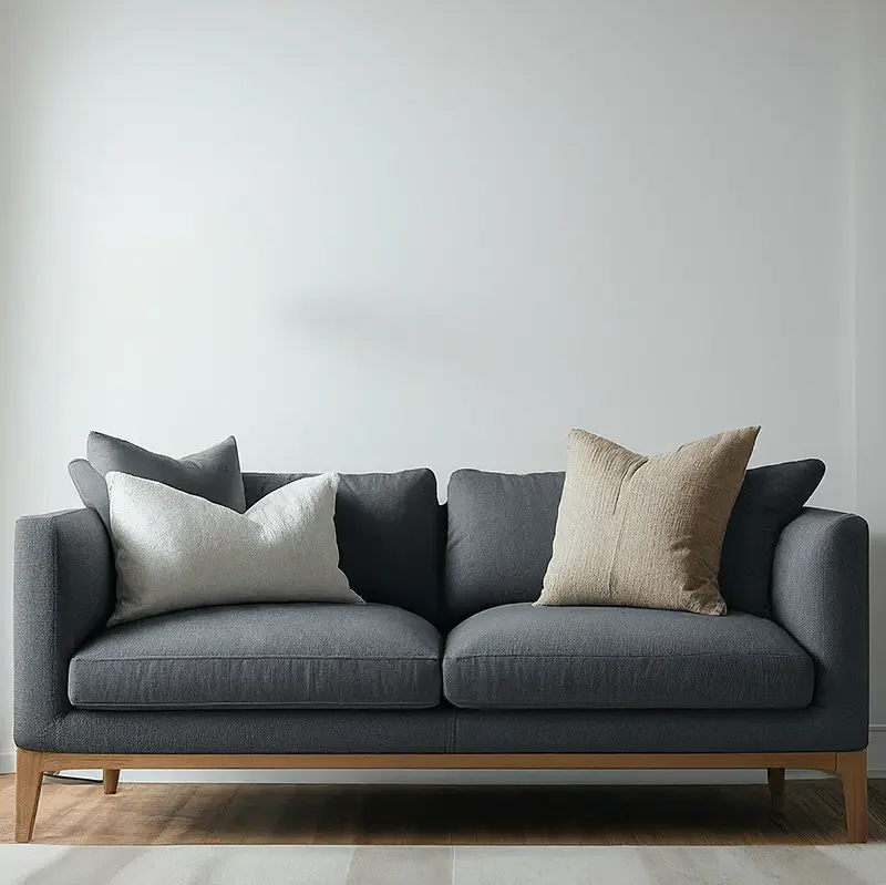 Dark Charcoal Gray Couch and White Walls