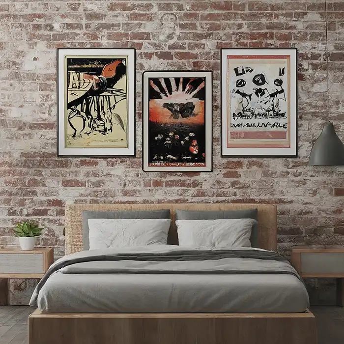 Exposed Brick Wall or Concrete Wall with Band Posters and Prints