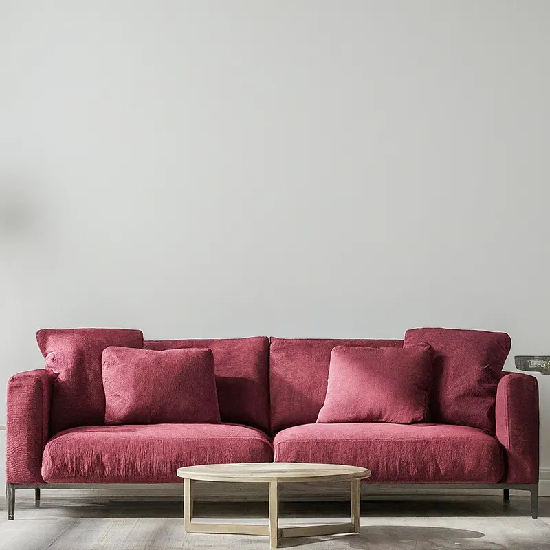 Garnet Rose Couch and White Walls