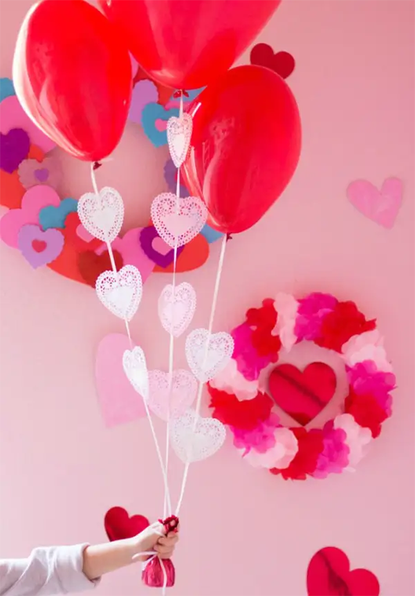 Heart Doily Valentine Balloons Craft