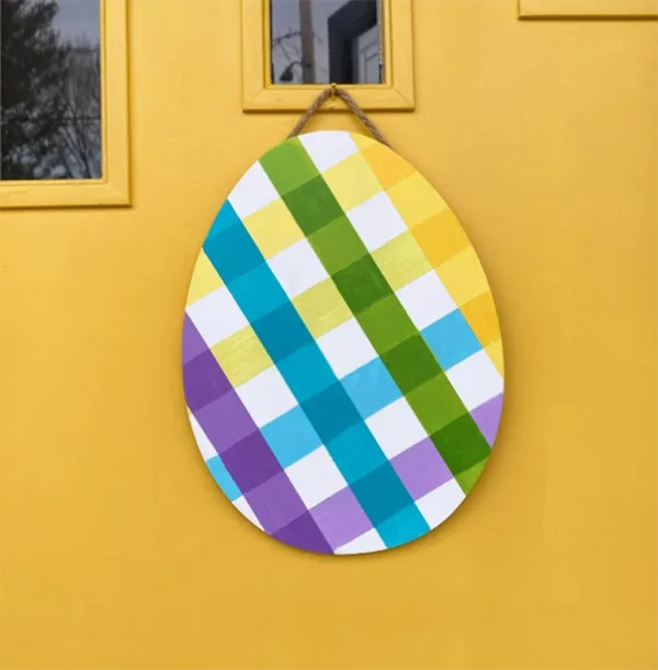 Multicolored Plaid Easter Egg Door Hanger