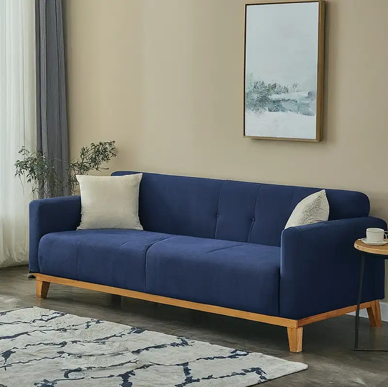 Navy Couch for Tan Walls