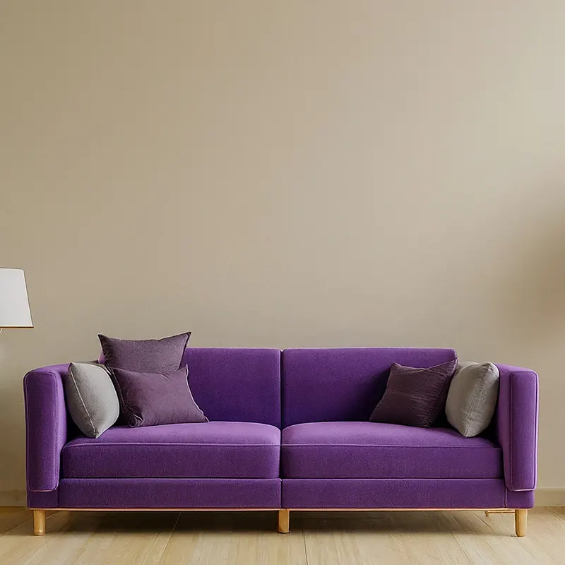 Purple Couch for Tan Walls