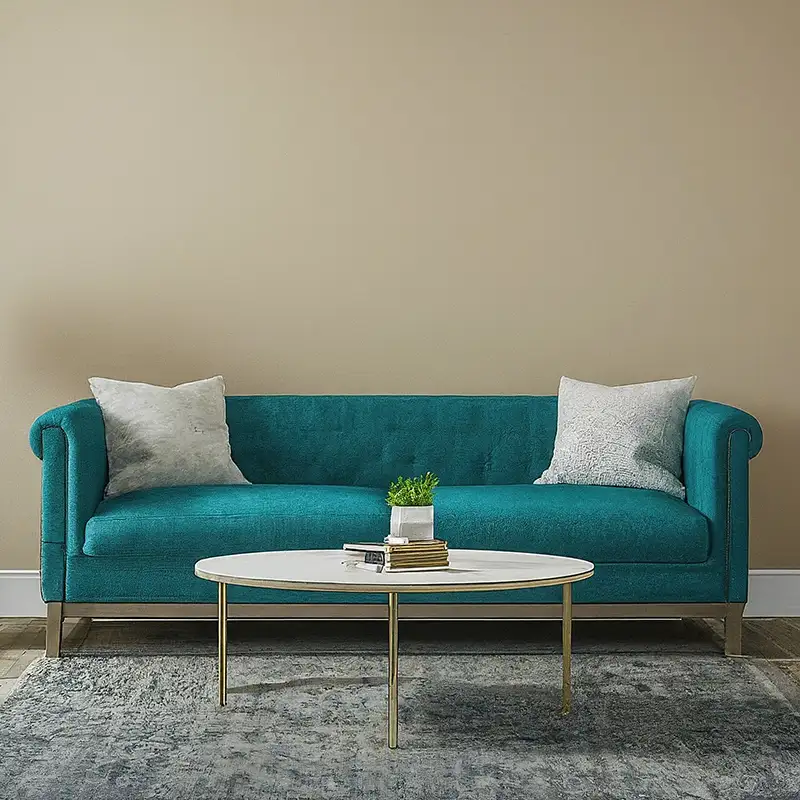 Teal Couch for Tan Walls