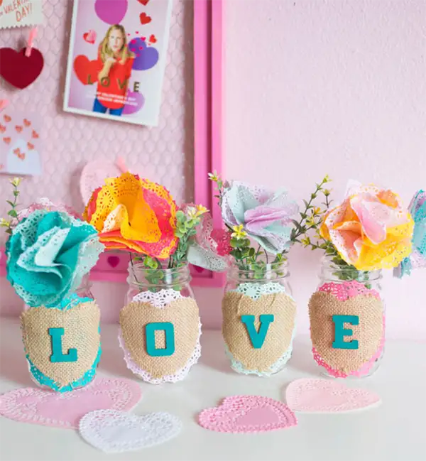 Valentine’s Day Mason Jar Bouquets