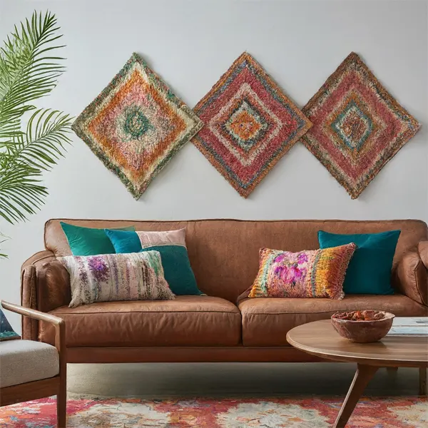 Bohemian-flair-living-room-with-Brown-Couch