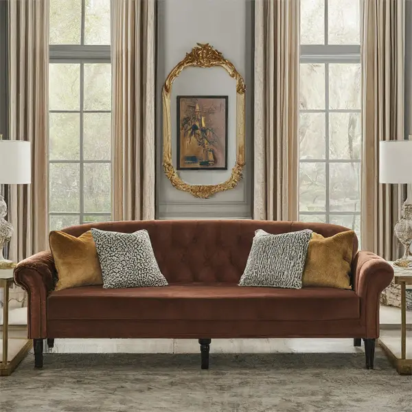 Classic elegant living room with Brown Couch