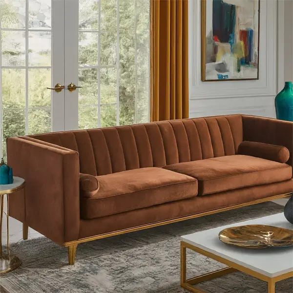 Classic elegant living room with Brown Couch