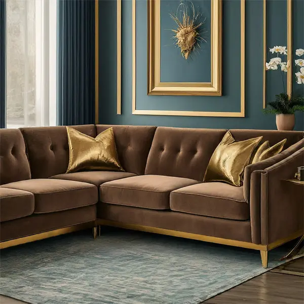 Classic elegant living room with Brown Couch