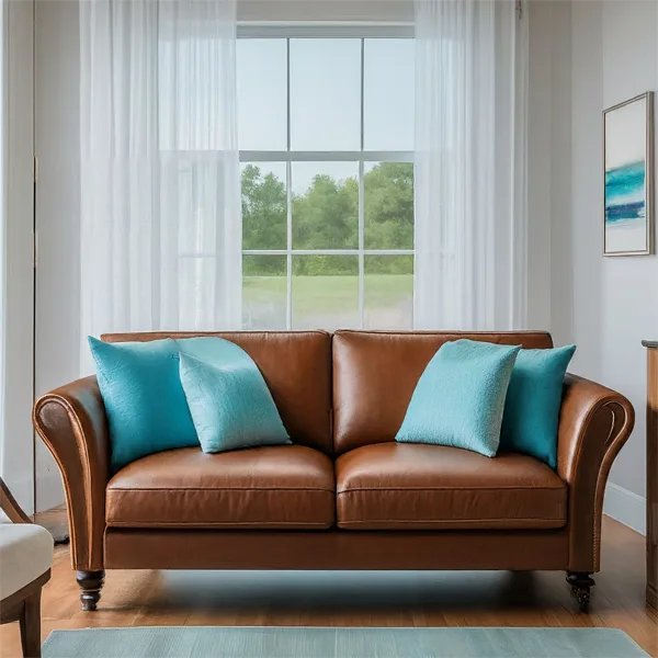 living room with Brown Couch