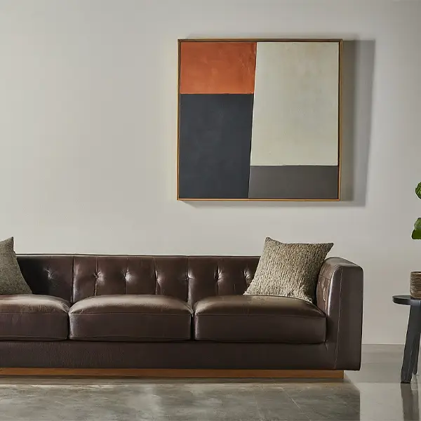 Contemporary contrast living room with Brown Couch