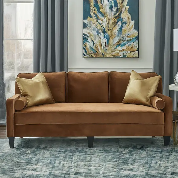 Luxe glam living room with Brown Couch