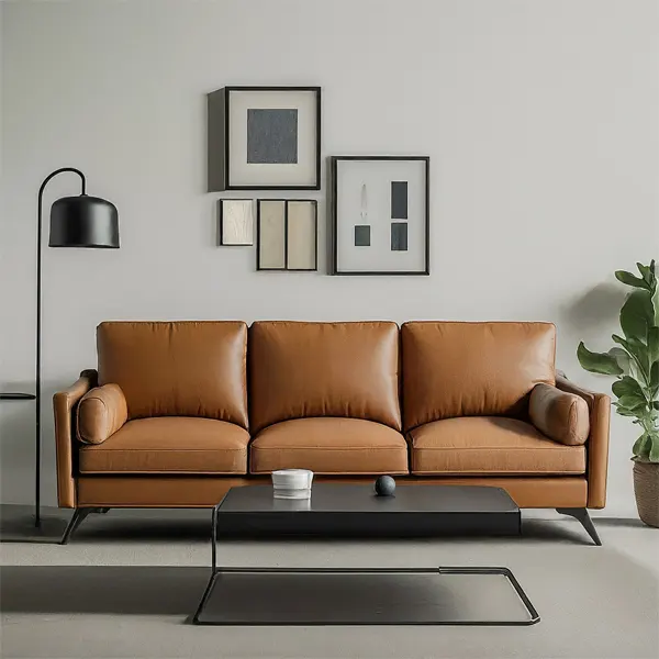 Modern minimalist living room with Brown Couch