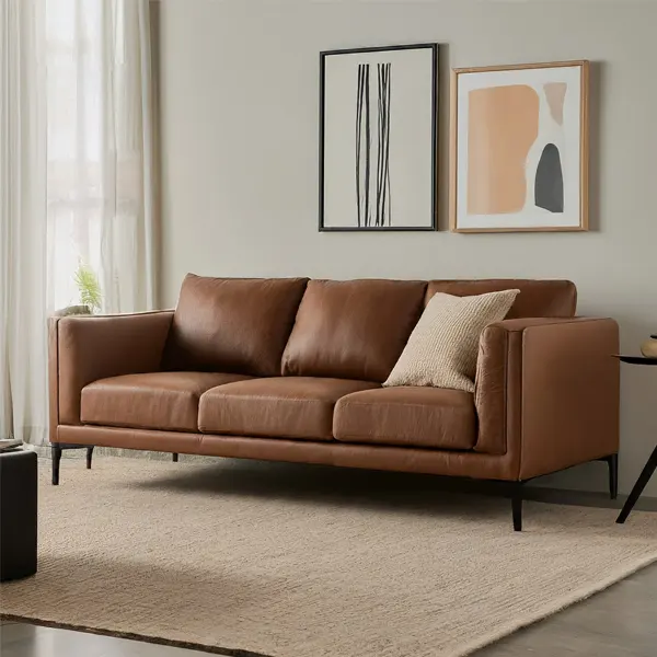 Modern minimalist living room with Brown Couch