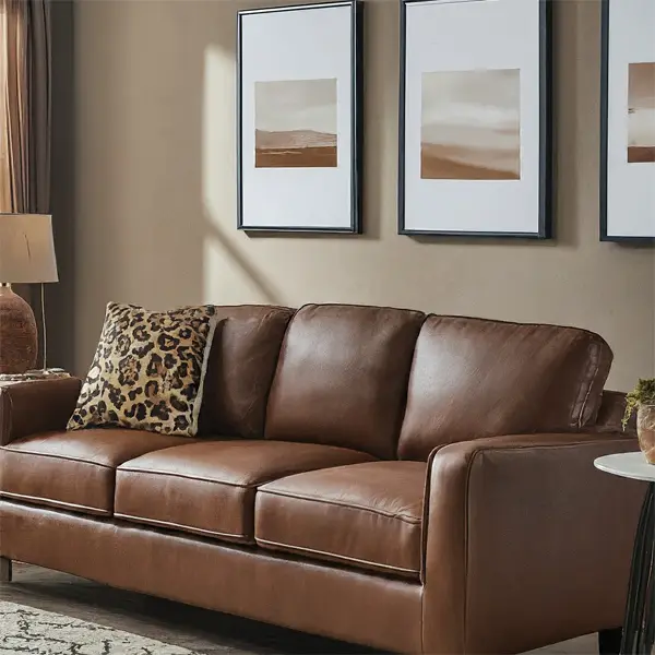 Monochromatic living room with Brown Couch