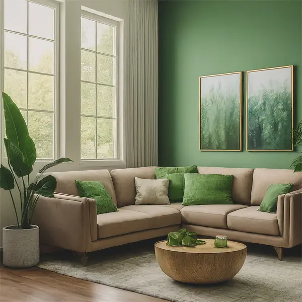 Nature-inspired living room with Brown Couch