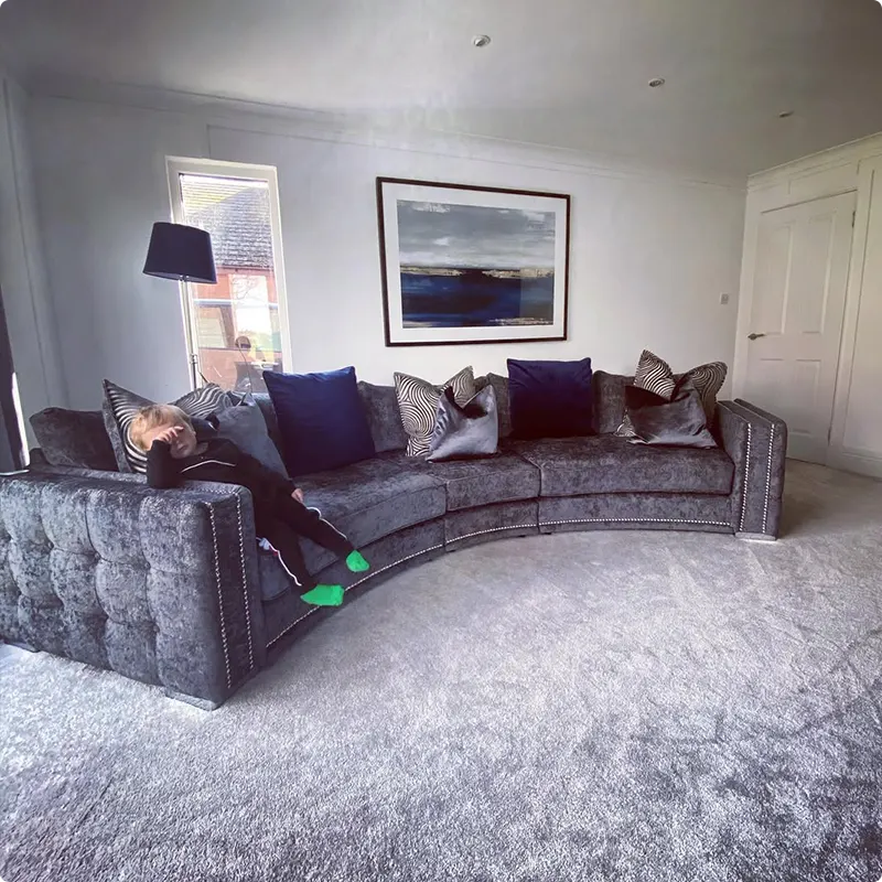 Living Room with Charcoal Couch