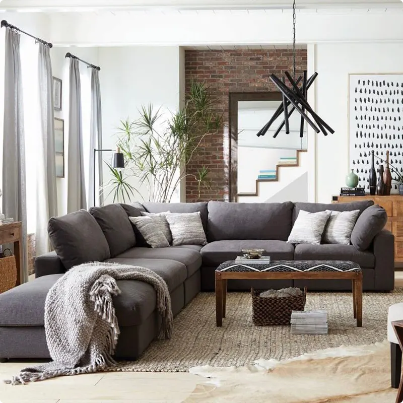 Living Room with Charcoal Couch