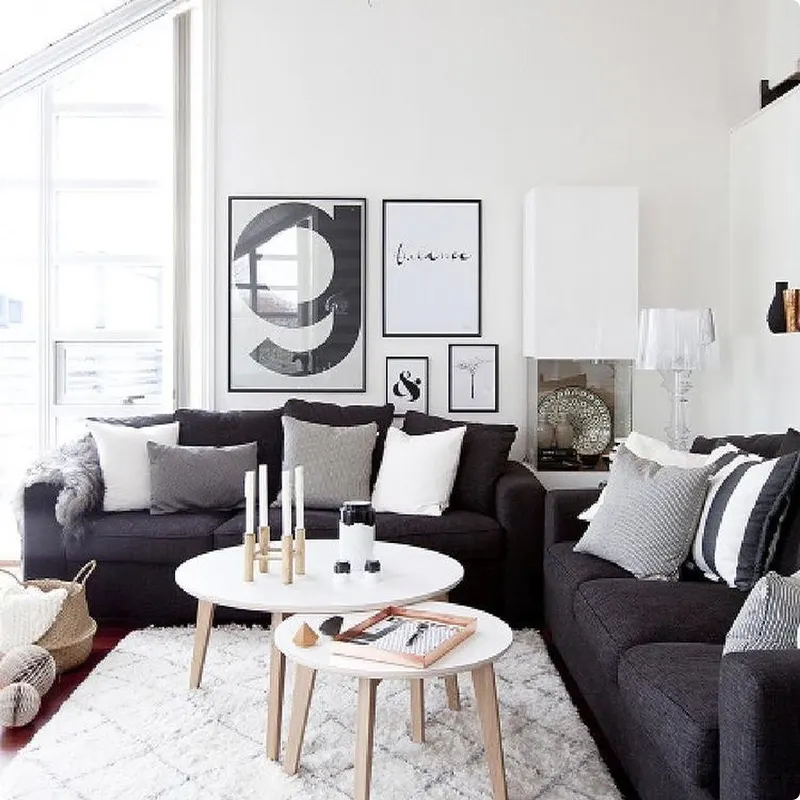 Living Room with Charcoal Couch