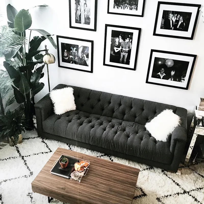 Living Room with Charcoal Couch