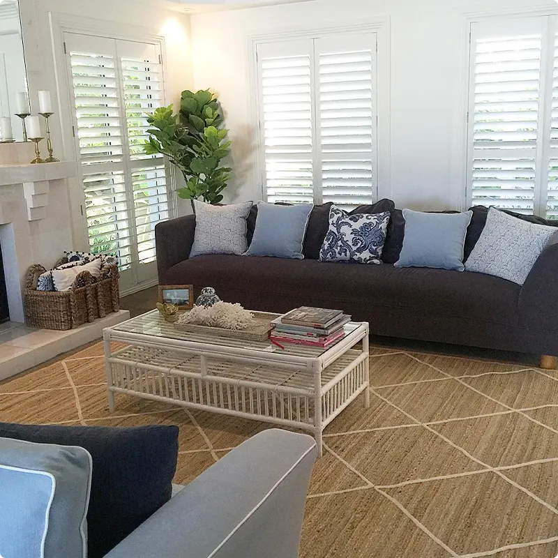 Living Room with Charcoal Couch